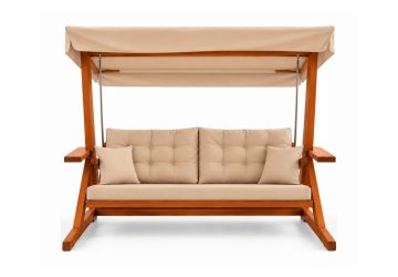 Mihenk 2400 iroko bahçe salıncağı, hardal minder, tescilli tasarım
