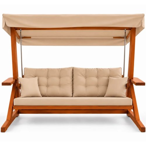 Mihenk 2400 iroko bahçe salıncağı, hardal minder, tescilli tasarım